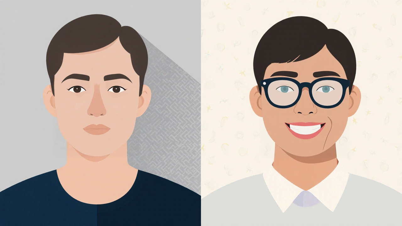 Split illustration shows ideal passport photo on left and rejected version with flaws on right.