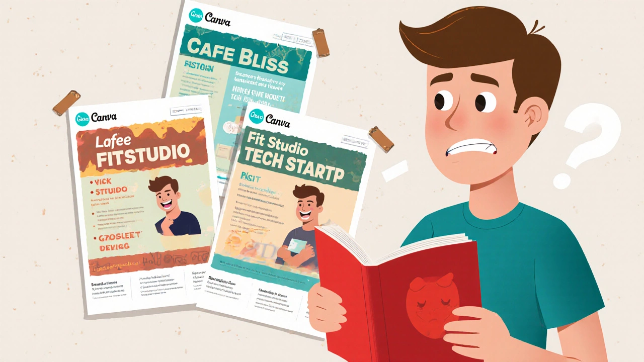 Three identical flyers on a board illustrate brand dilution from template over‑use.