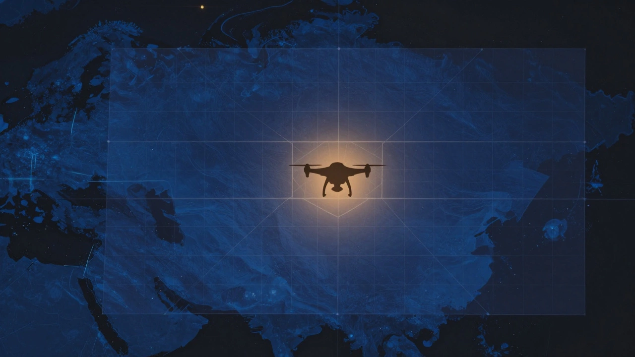Conceptual artwork showing drone airspace security zones.