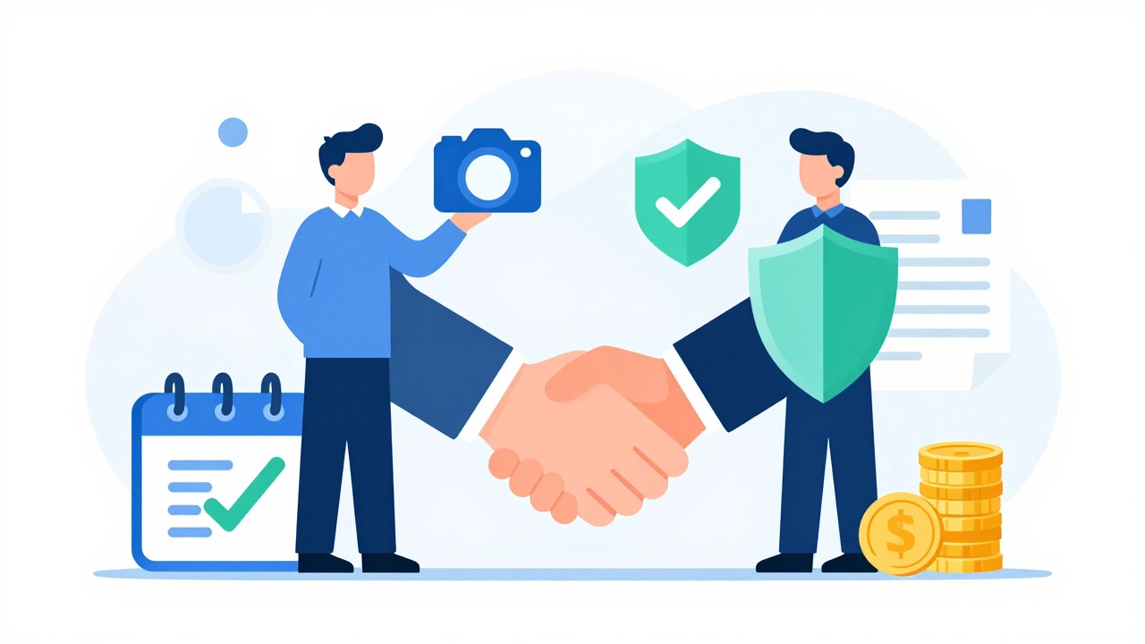 Illustration of secure payment and contract agreement