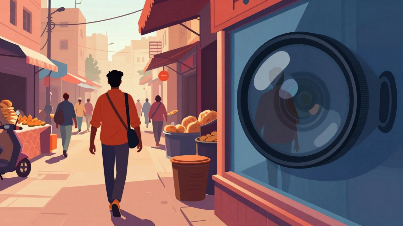 Visual metaphor of privacy and public photography in an Indian market