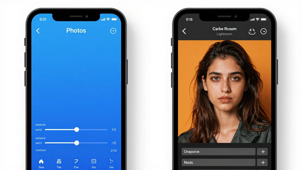 Comparison of basic iPhone photo editing versus advanced third-party app tools.