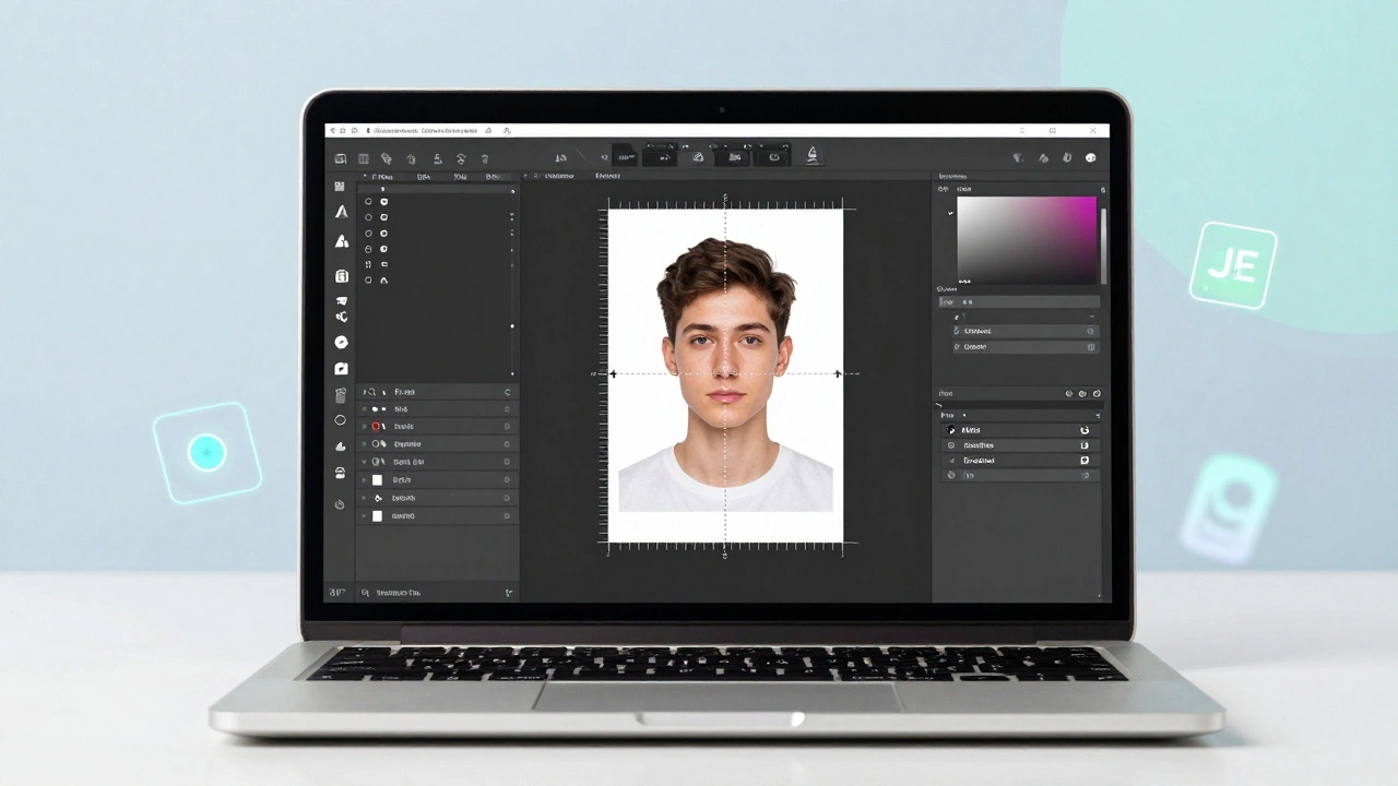 Digital editing of passport photo with crop guides