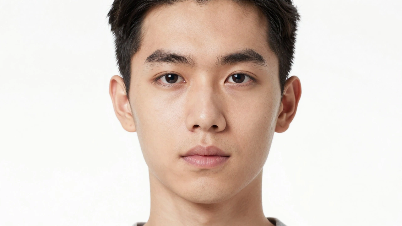 Person with neutral expression posing against white background