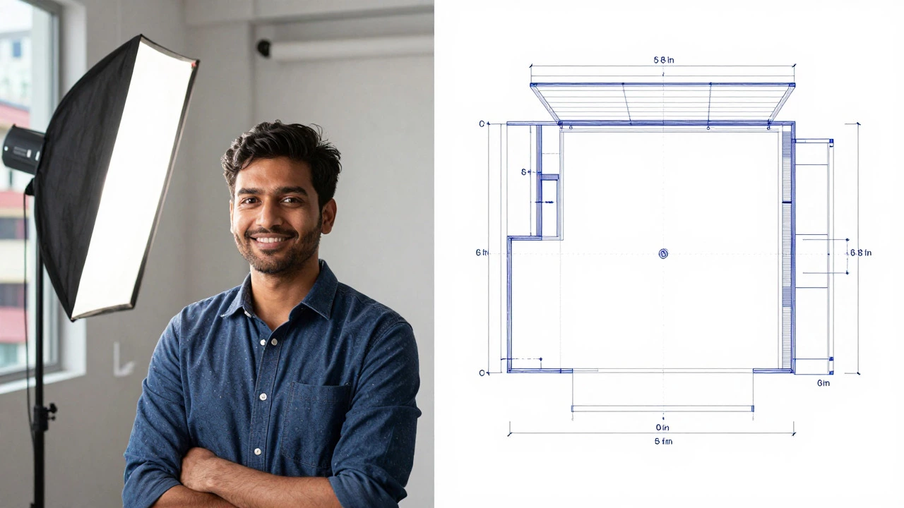 Studio layout diagram showing lighting distances and efficient space planning