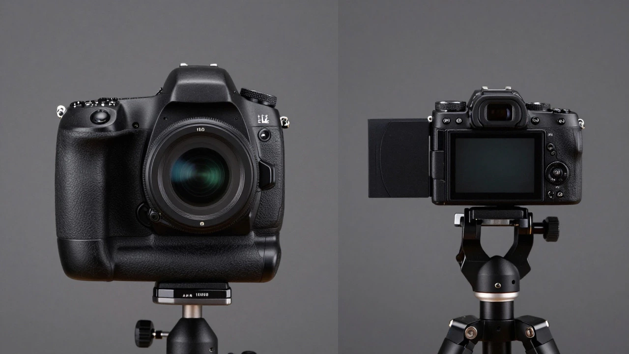 Side-by-side comparison of DSLR and mirrorless cameras