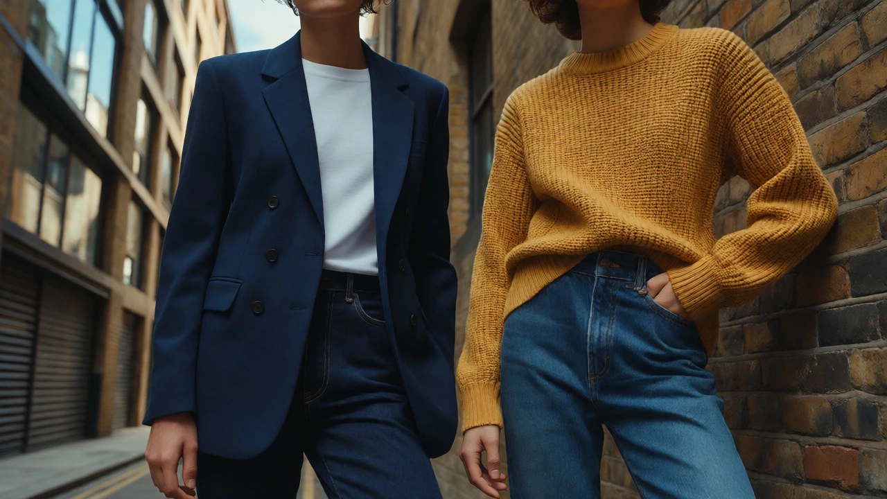 Stylish couple leaning against a brick wall in an urban alley
